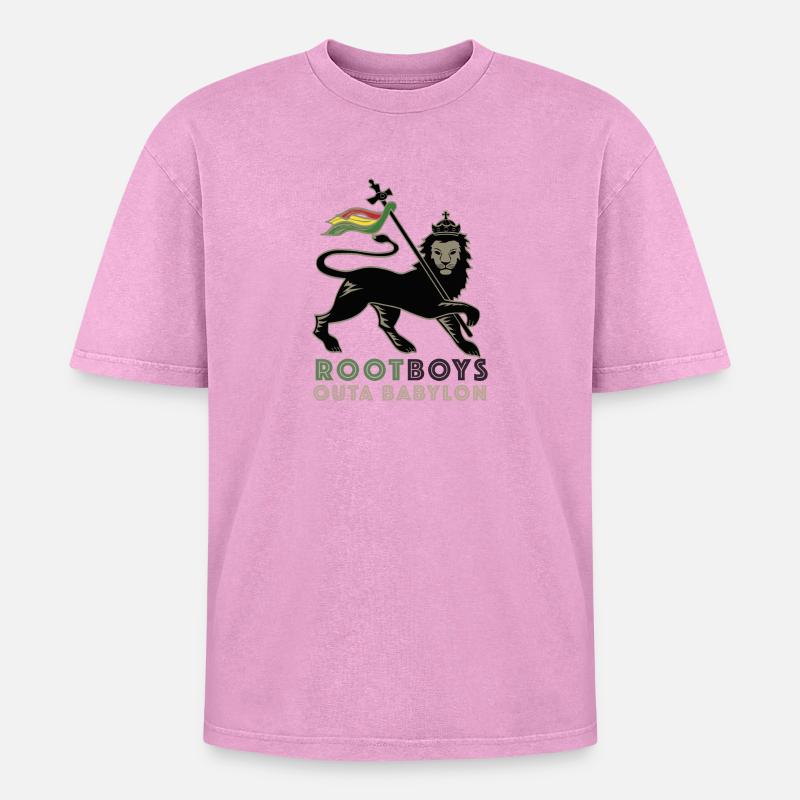 RootBoys outa Babylon - Oversized Unisex Premium Acid-Washed T-Shirt - acid washed pink