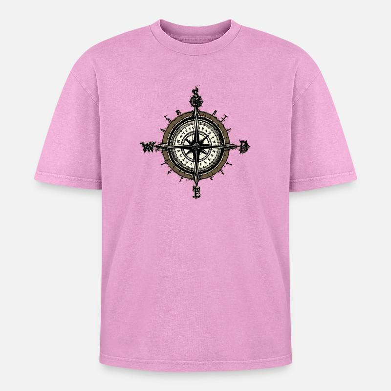 Compass - Oversized Unisex Premium Acid-Washed T-Shirt - acid washed pink