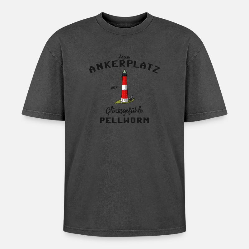 Pellworm, Ankerplatz Glücksgefühle, Leuchtturm - Oversized Unisex Premium Acid-Washed T-Shirt - undefined