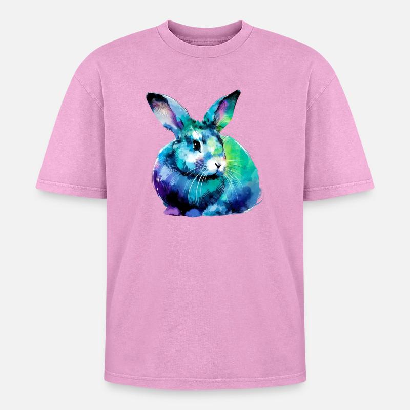 Rabbit - Oversized Unisex Premium Acid-Washed T-Shirt - acid washed pink