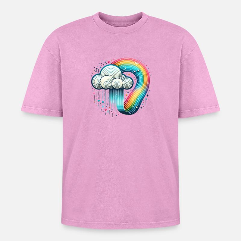 Rainbow Cloud - Oversized Unisex Premium Acid-Washed T-Shirt - acid washed pink