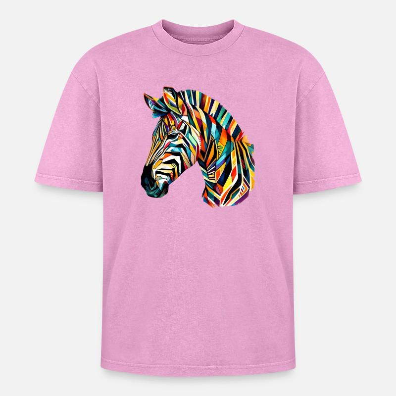 Zebra - Oversized Unisex Premium Acid-Washed T-Shirt - acid washed pink