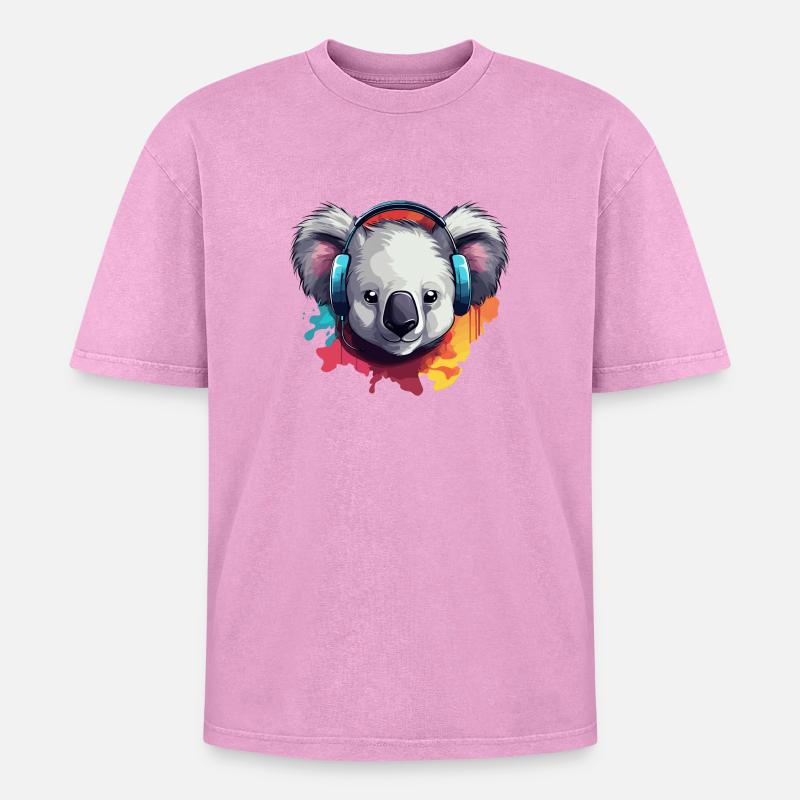 Koala mit Kopfhörer Koalabären - Oversized Unisex Premium Acid-Washed T-Shirt - Pink Acid Wash