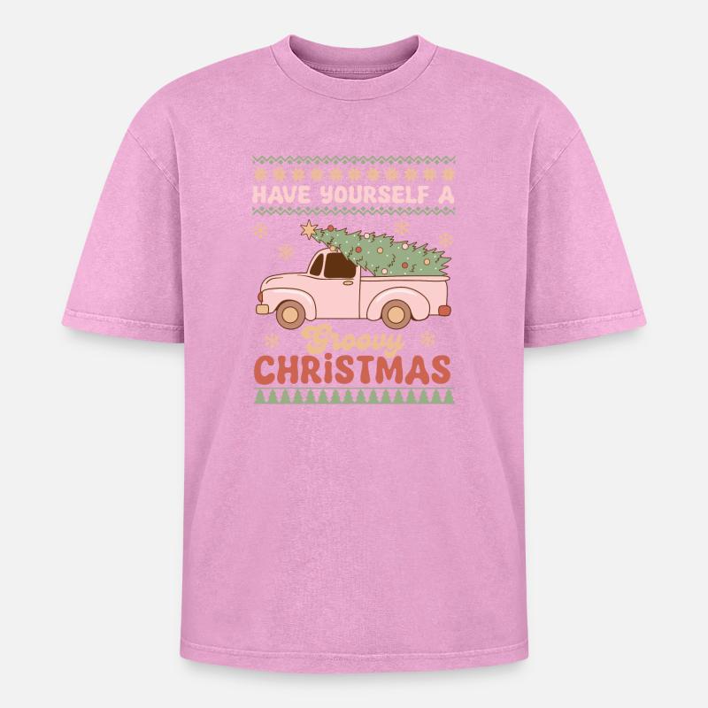 Hässlicher Weihnachtspullover - Oversized Unisex Premium Acid-Washed T-Shirt - Pink Acid Wash