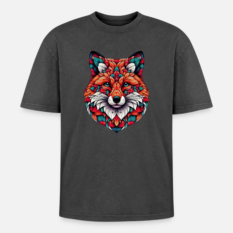 Fuchs mit Mandalas geschmückt - Oversized Unisex Premium Acid-Washed T-Shirt - undefined