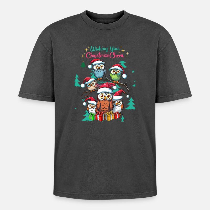 Festliche Eule Weihnachtsstimmung Design - Oversized Unisex Premium Acid-Washed T-Shirt - undefined