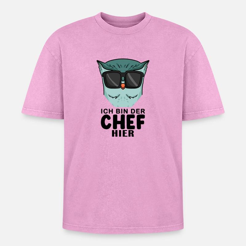 Chef Spruch mit Eule Motiv - Oversized Unisex Premium Acid-Washed T-Shirt - Pink Acid Wash