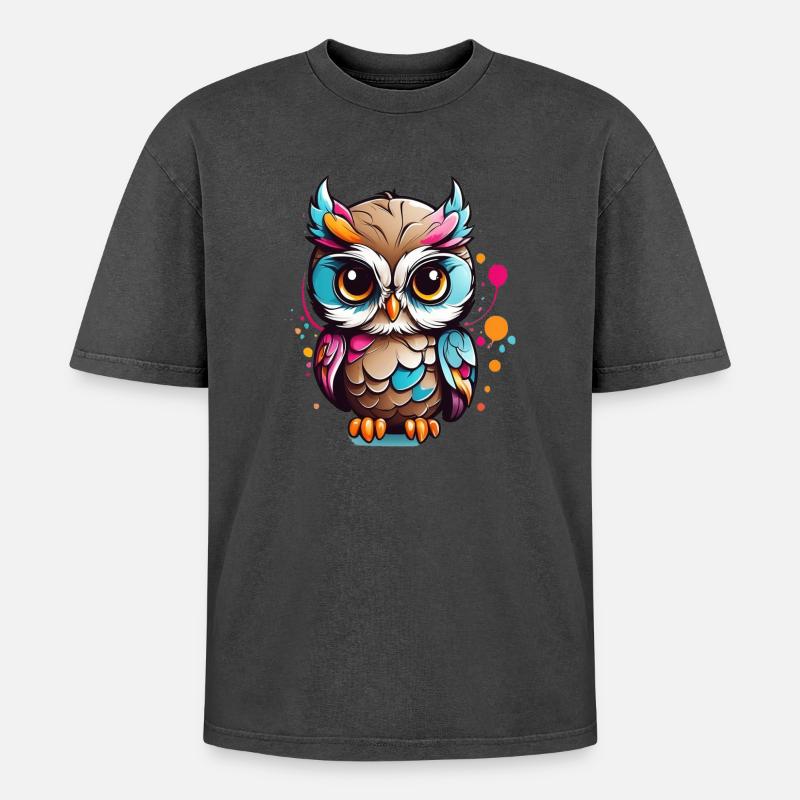 Bunte Eulenfigur im Pop Art Stil - Oversized Unisex Premium Acid-Washed T-Shirt - undefined