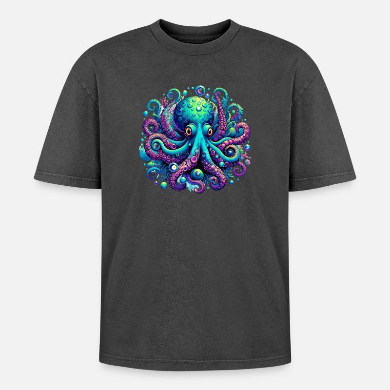 Krake - Oversized Unisex Premium Acid-Washed T-Shirt - undefined