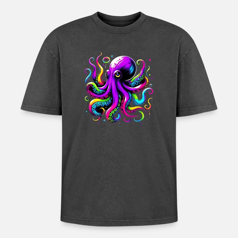 Krake - Oversized Unisex Premium Acid-Washed T-Shirt - undefined
