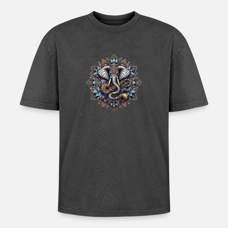 Mandala d’éléphants dans le style steampunk - T-shirt Premium unisexe oversize acid-washed - undefined