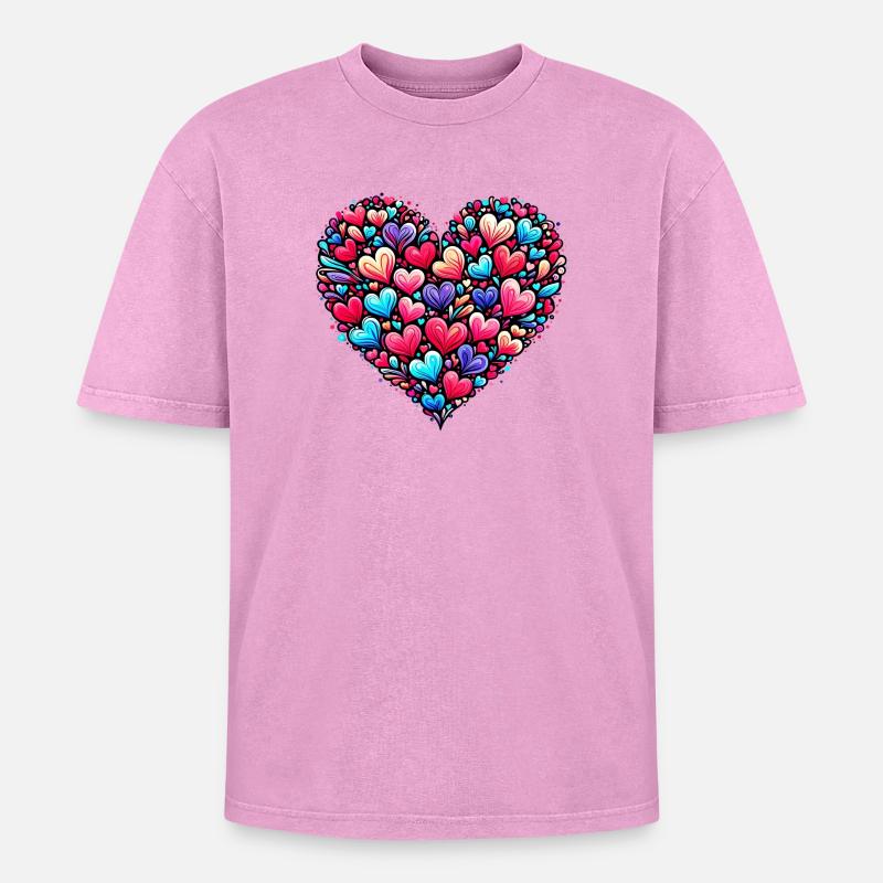 Buntes Herz - Oversized Unisex Premium Acid-Washed T-Shirt - Pink Acid Wash