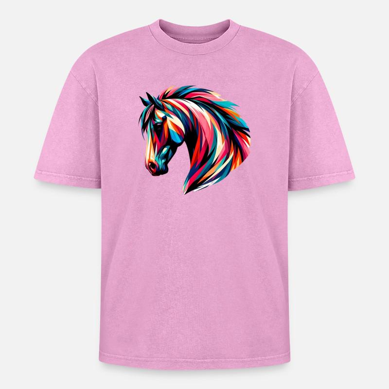Pferd - Oversized Unisex Premium Acid-Washed T-Shirt - Pink Acid Wash