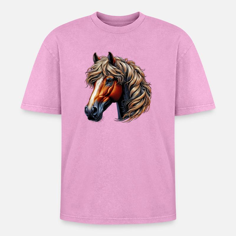 Pferd - Oversized Unisex Premium Acid-Washed T-Shirt - Pink Acid Wash