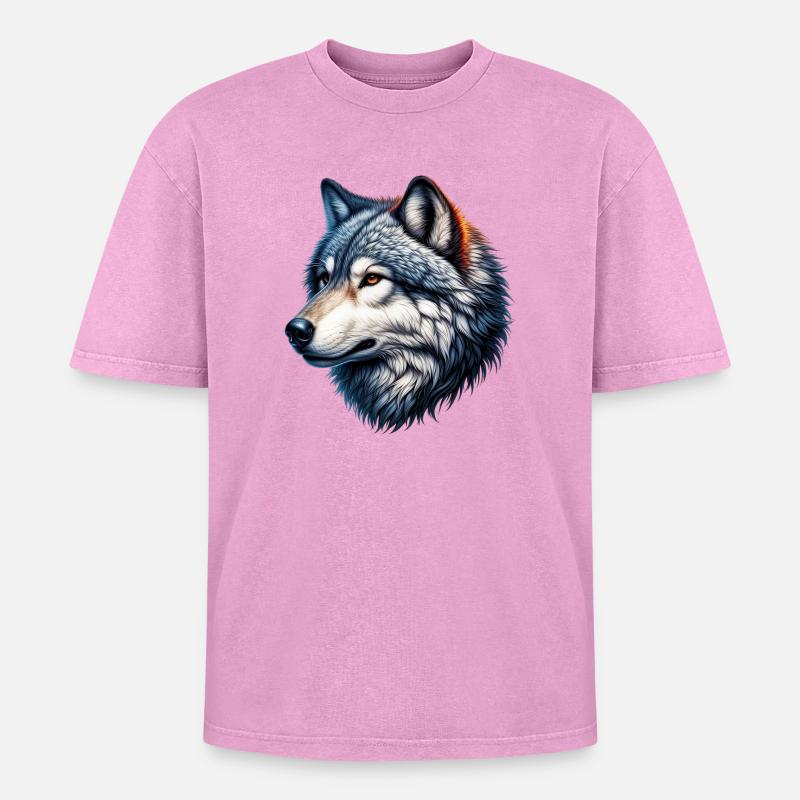 Wolf - Oversized Unisex Premium Acid-Washed T-Shirt - Pink Acid Wash