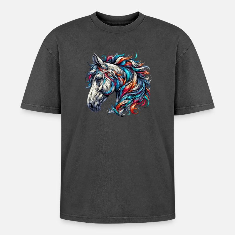 Pferd - Oversized Unisex Premium Acid-Washed T-Shirt - Pink Acid Wash
