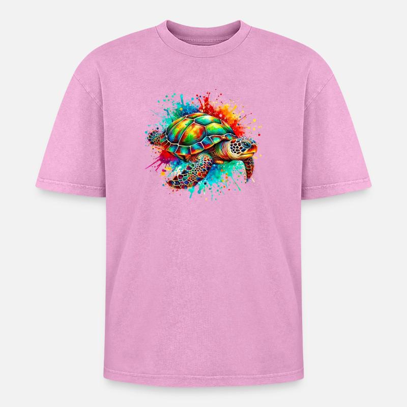 Turtle - Oversized Unisex Premium Acid-Washed T-Shirt - acid washed pink