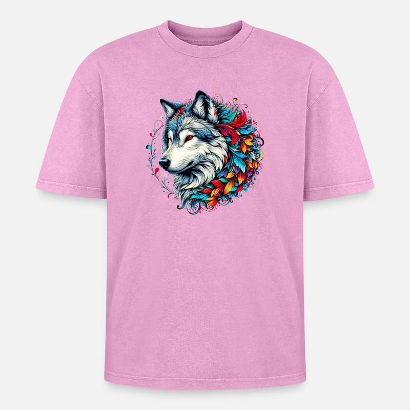 Wolf - Oversized Unisex Premium Acid-Washed T-Shirt - Pink Acid Wash