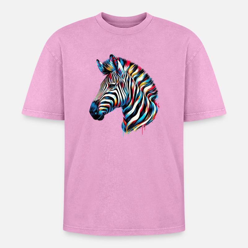 Zebra - Oversized Unisex Premium Acid-Washed T-Shirt - Pink Acid Wash