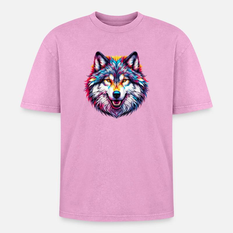 Wolf - Oversized Unisex Premium Acid-Washed T-Shirt - Pink Acid Wash