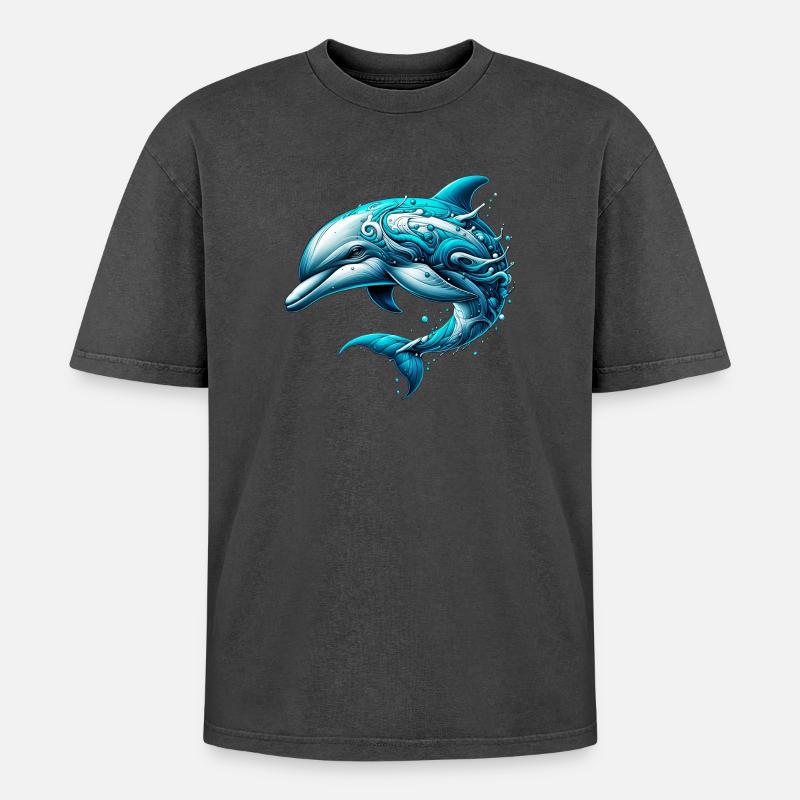 Dolphin - Oversized Unisex Premium Acid-Washed T-Shirt - undefined