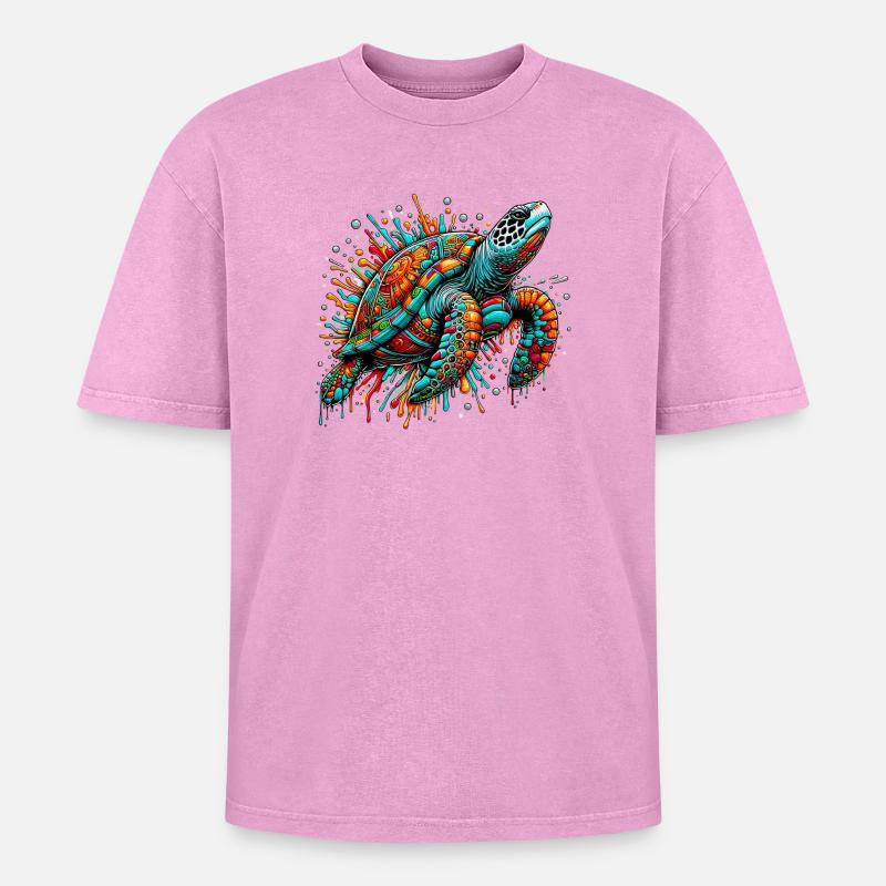 Turtle - Oversized Unisex Premium Acid-Washed T-Shirt - acid washed pink