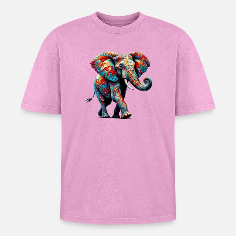 Elephant - Oversized Unisex Premium Acid-Washed T-Shirt - acid washed pink