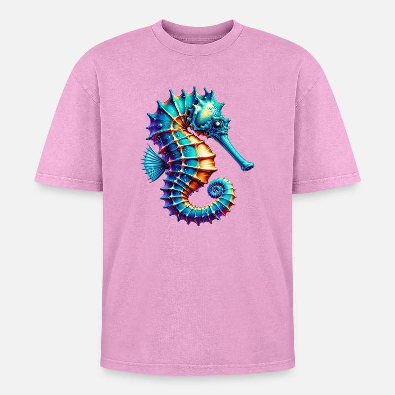 Seepferdchen - Oversized Unisex Premium Acid-Washed T-Shirt - Pink Acid Wash