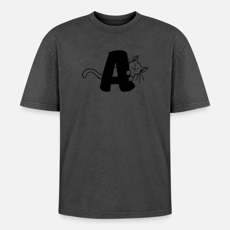Katze Buchstabe A - Oversized Unisex Premium Acid-Washed T-Shirt - undefined