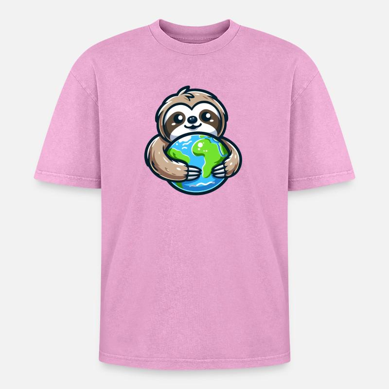 Umarme das Erdfaultier - Oversized Unisex Premium Acid-Washed T-Shirt - Pink Acid Wash