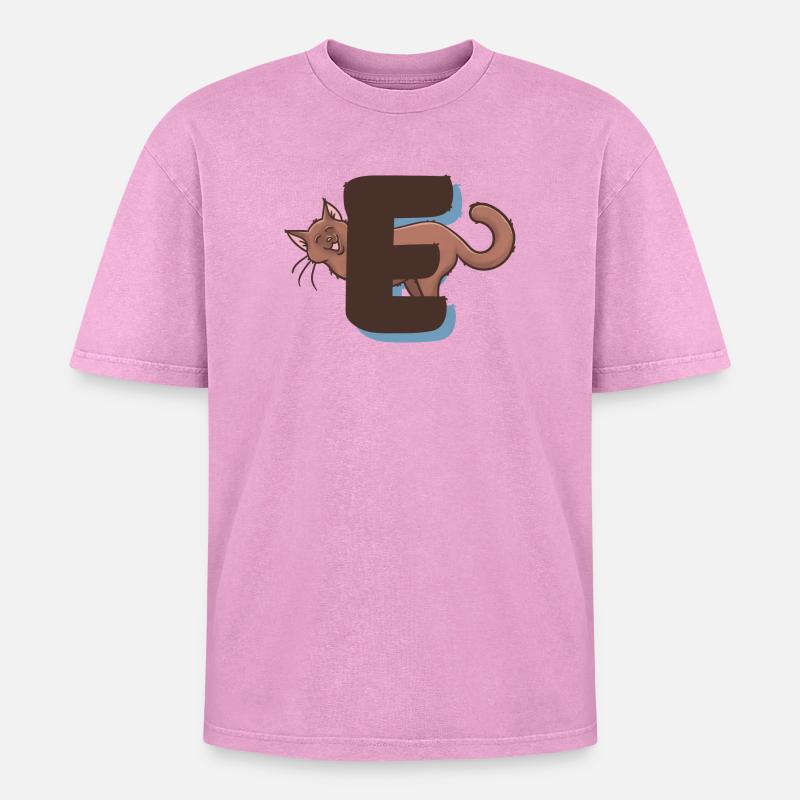 Katze Buchstabe E - Oversized Unisex Premium Acid-Washed T-Shirt - Pink Acid Wash
