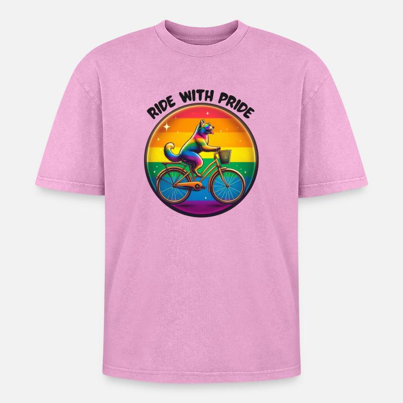 Ride with pride - Oversized Unisex Premium Acid-Washed T-Shirt - acid washed pink