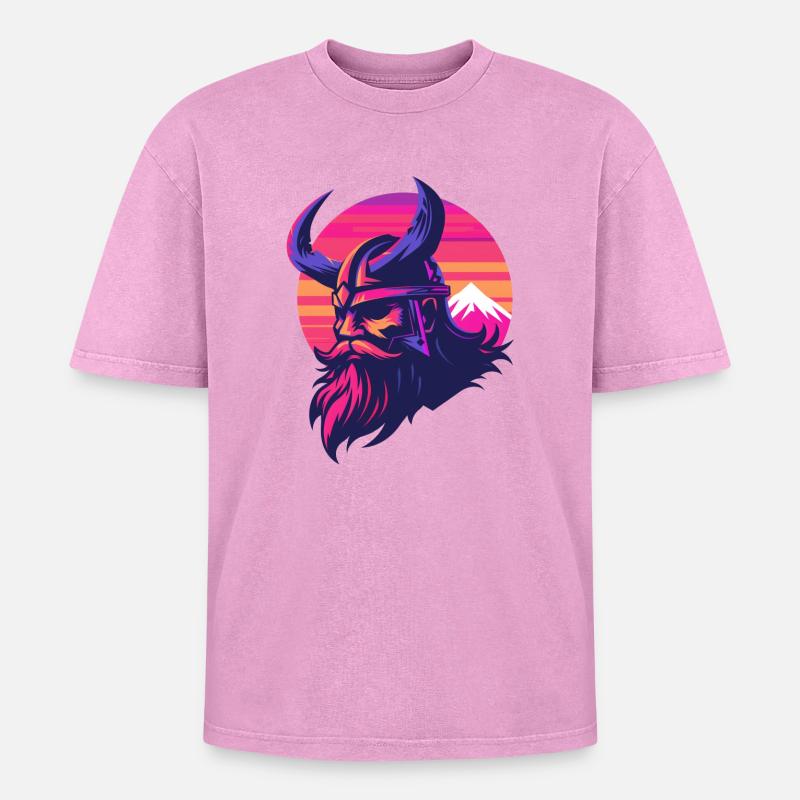 Wikinger Synthwave 3 - Oversized Unisex Premium Acid-Washed T-Shirt - Pink Acid Wash