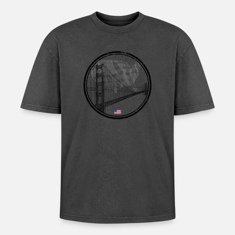 US Bridge Silhouette Map - Oversized Unisex Premium Acid-Washed T-Shirt - acid washed pink