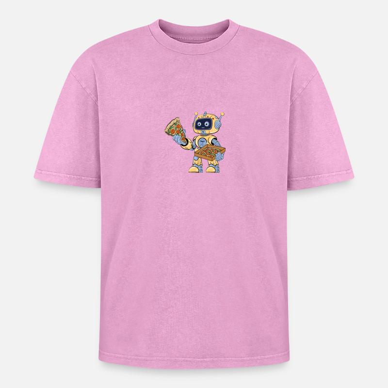 Robot eats pizza - Oversized Unisex Premium Acid-Washed T-Shirt - acid washed pink