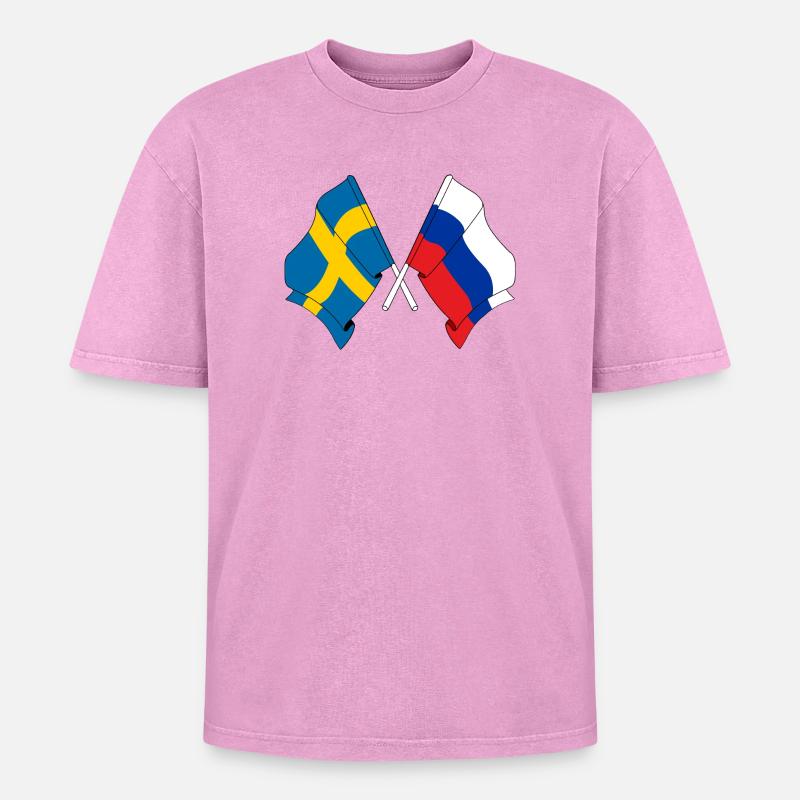 Drapeau Suède drapeau Russie - T-shirt Premium unisexe oversize acid-washed - rose délavé acide