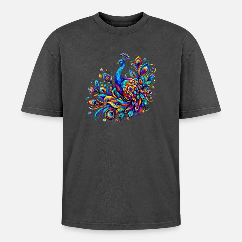 Peacock - Oversized Unisex Premium Acid-Washed T-Shirt - undefined