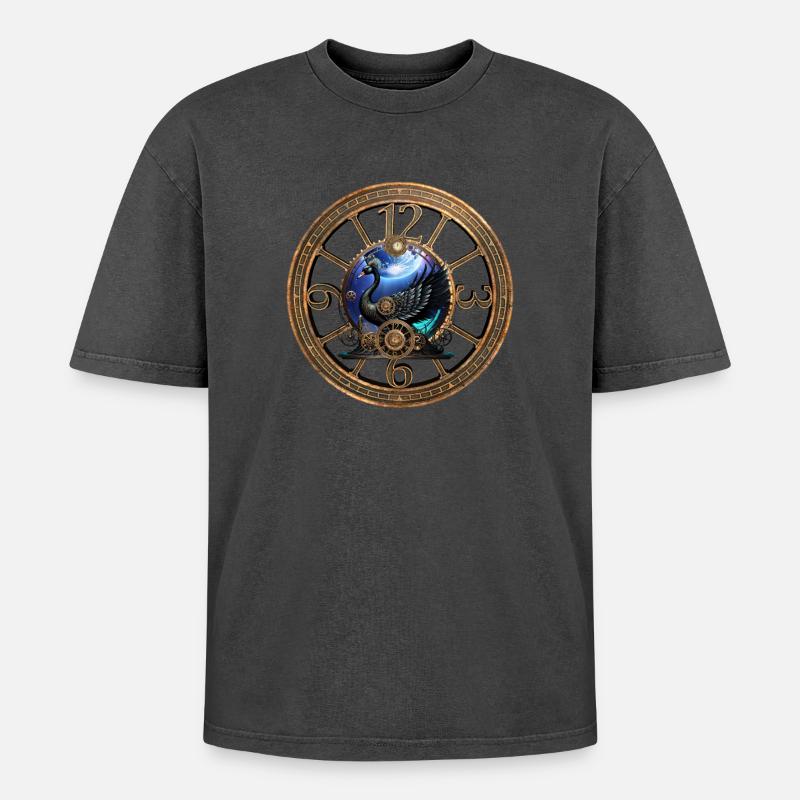 Schwarzer Steampunk-Schwan - Oversized Unisex Premium Acid-Washed T-Shirt - Pink Acid Wash
