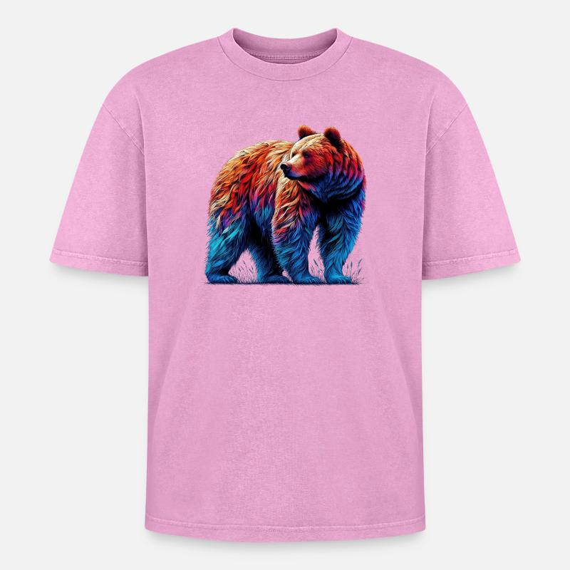 Bear - Oversized Unisex Premium Acid-Washed T-Shirt - acid washed pink