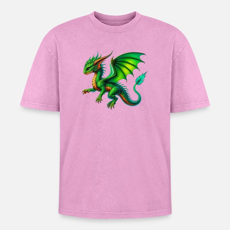 Drache - Oversized Unisex Premium Acid-Washed T-Shirt - Pink Acid Wash
