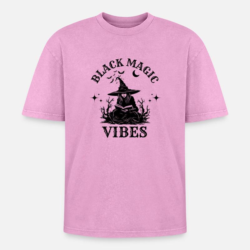 Black Magic Vibes Funny Witch Magic - Oversized Unisex Premium Acid-Washed T-Shirt - acid washed pink