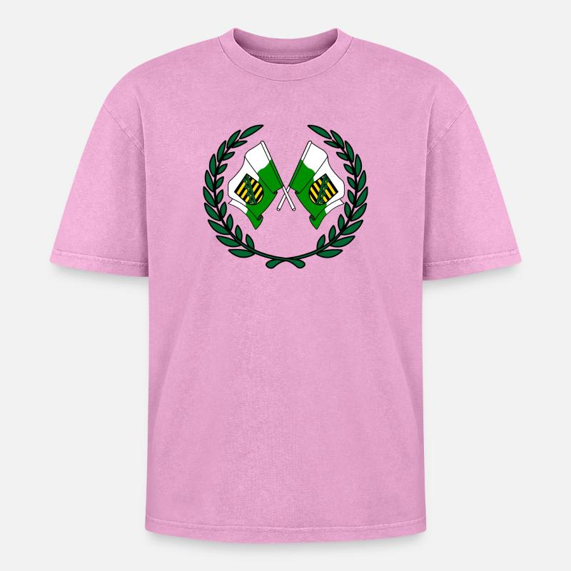 Drapeaux Couronne de laurier de Saxe - T-shirt Premium unisexe oversize acid-washed - rose délavé acide