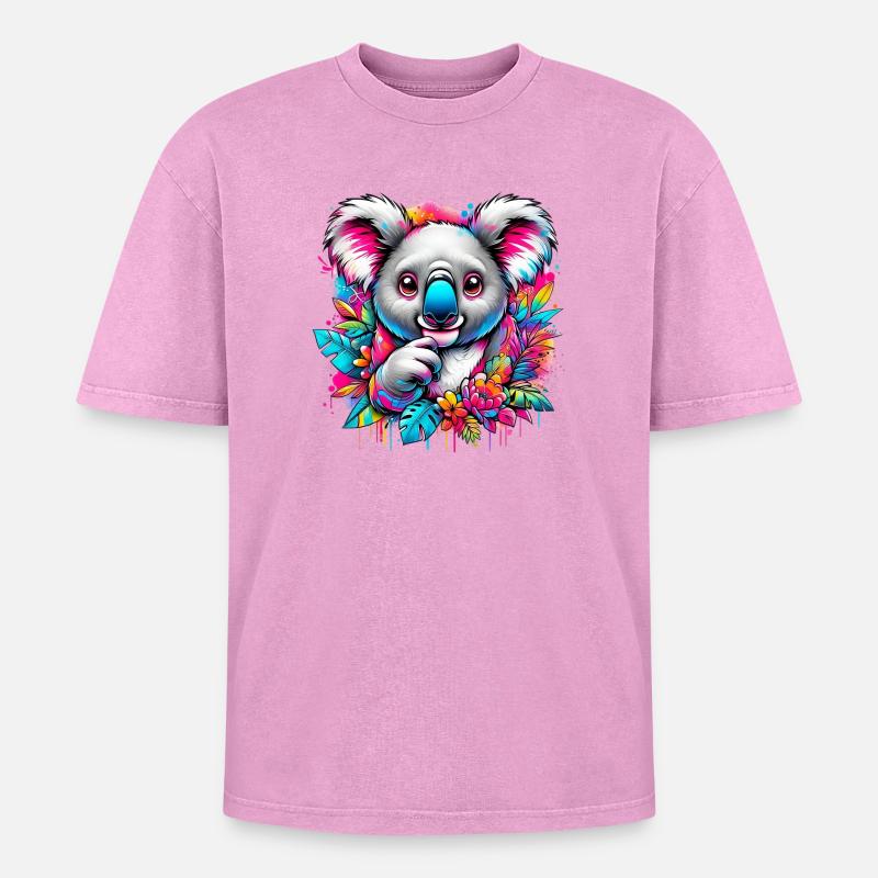 Koala - Oversized Unisex Premium Acid-Washed T-Shirt - acid washed pink