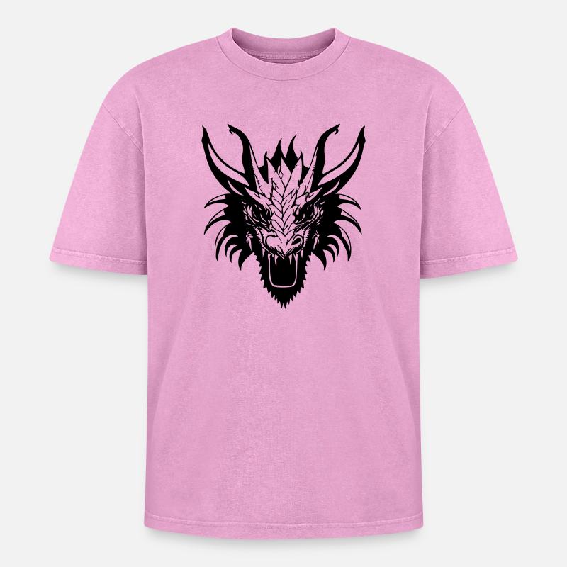 Drachenkopf - Oversized Unisex Premium Acid-Washed T-Shirt - Pink Acid Wash