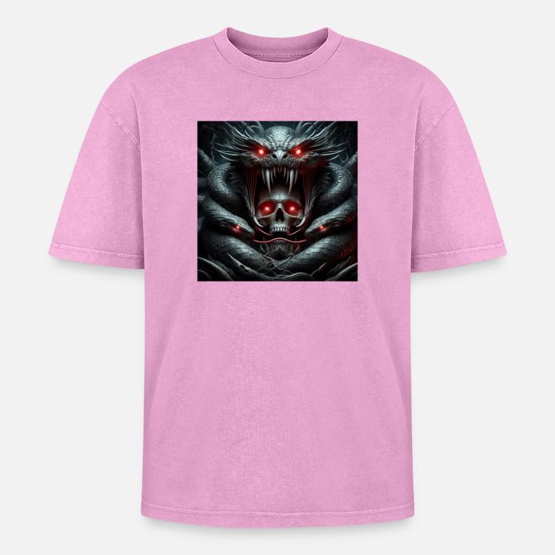 Skull devoured by snakes - Oversized Unisex Premium Acid-Washed T-Shirt - acid washed pink