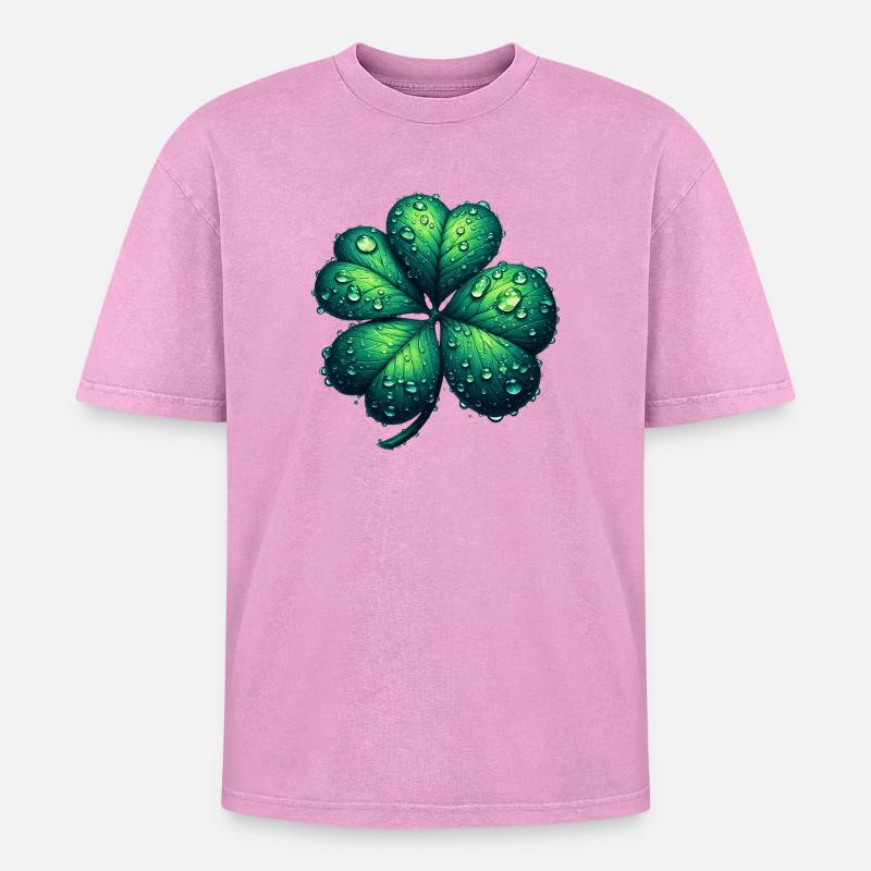 Four-leaf clover - Oversized Unisex Premium Acid-Washed T-Shirt - acid washed pink