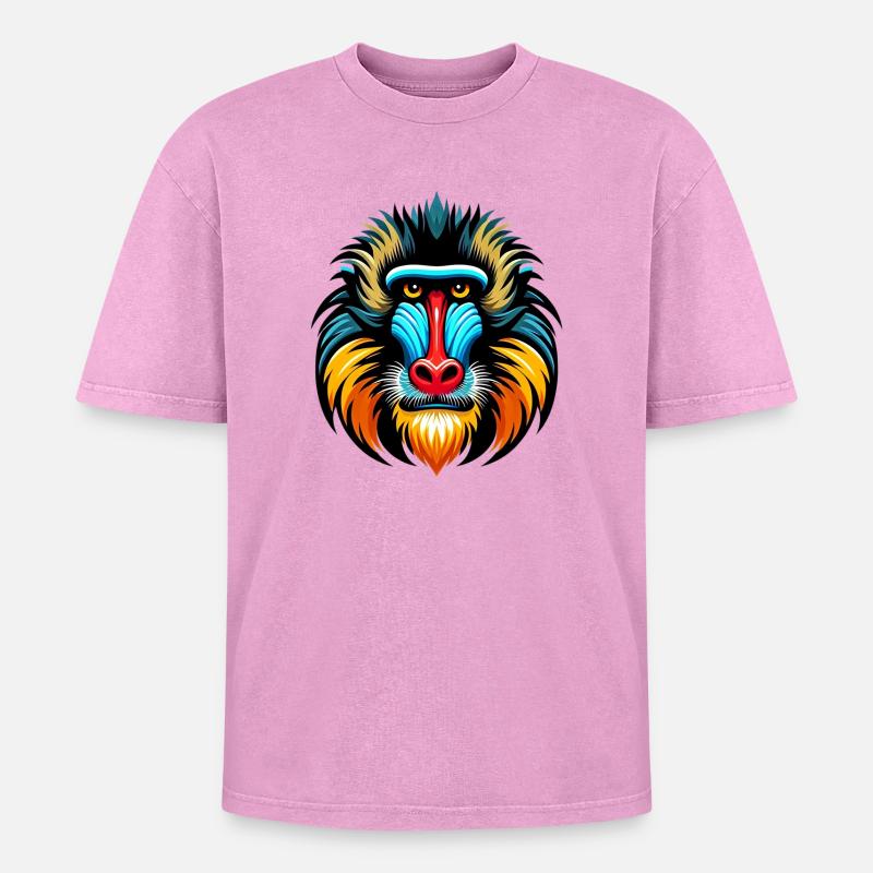 Mandrill-Affe - Oversized Unisex Premium Acid-Washed T-Shirt - Pink Acid Wash
