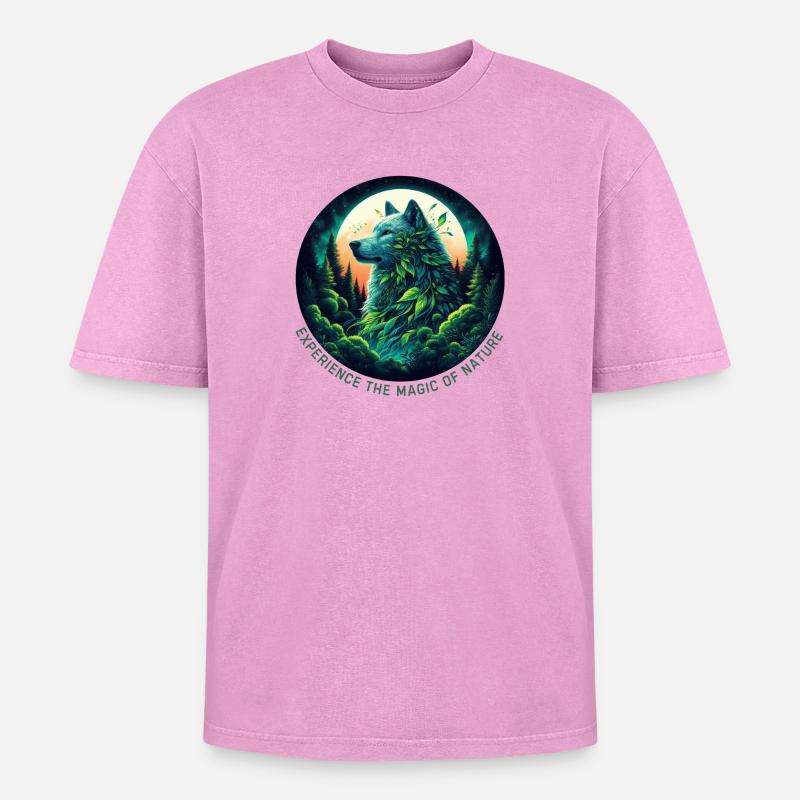 Wolf im Wald - Oversized Unisex Premium Acid-Washed T-Shirt - Pink Acid Wash