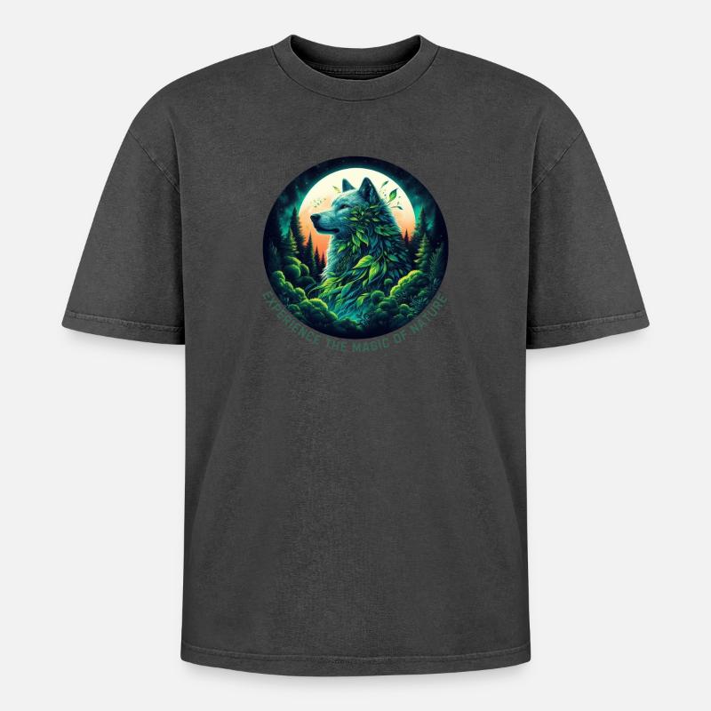 Wolf in the forest - Oversized Unisex Premium Acid-Washed T-Shirt - acid washed pink
