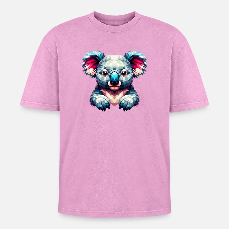 Polygonaler Koala - Oversized Unisex Premium Acid-Washed T-Shirt - Pink Acid Wash